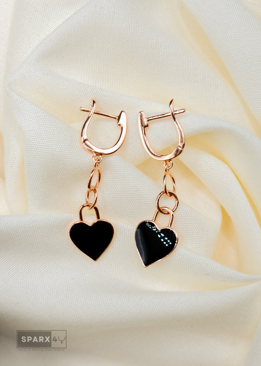 BLACK HEART DANGLE EARRINGS