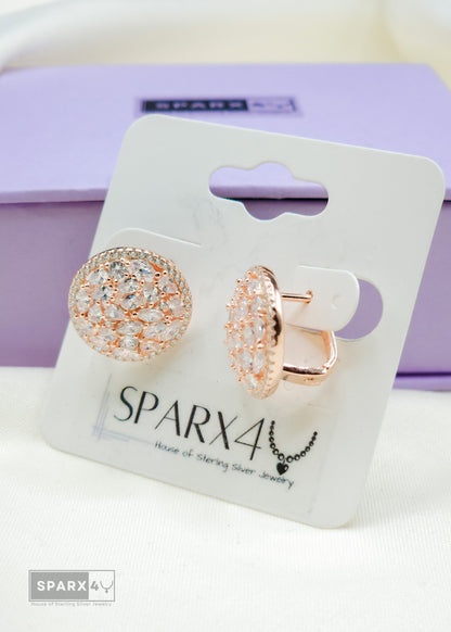 CZ CRYSTAL BUTTON HOOP EARRINGS