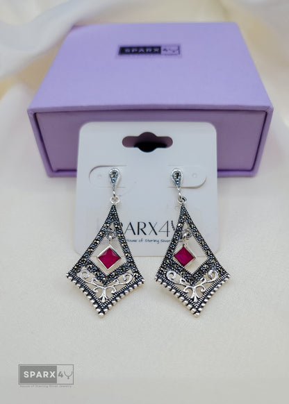 OXIDIZED RUBY DROP EARRINGS