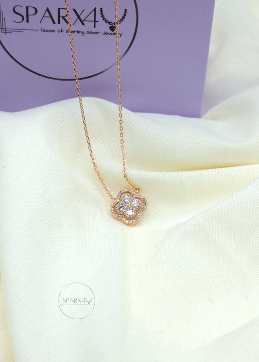 CZ ROSE CLOVER NECKLACE