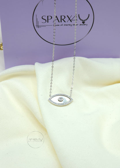 CZ MOTHER OF PEARL EVIL EYE NECKLACE