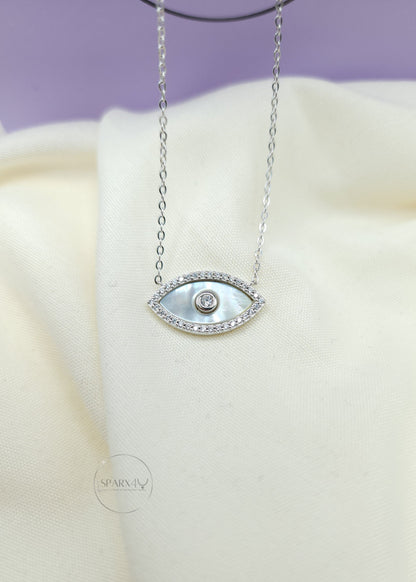 CZ MOTHER OF PEARL EVIL EYE NECKLACE