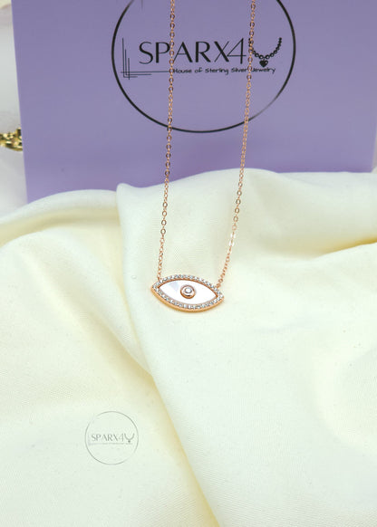 CZ MOTHER OF PEARL EVIL EYE NECKLACE