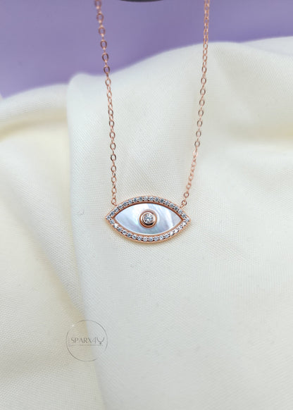 CZ MOTHER OF PEARL EVIL EYE NECKLACE