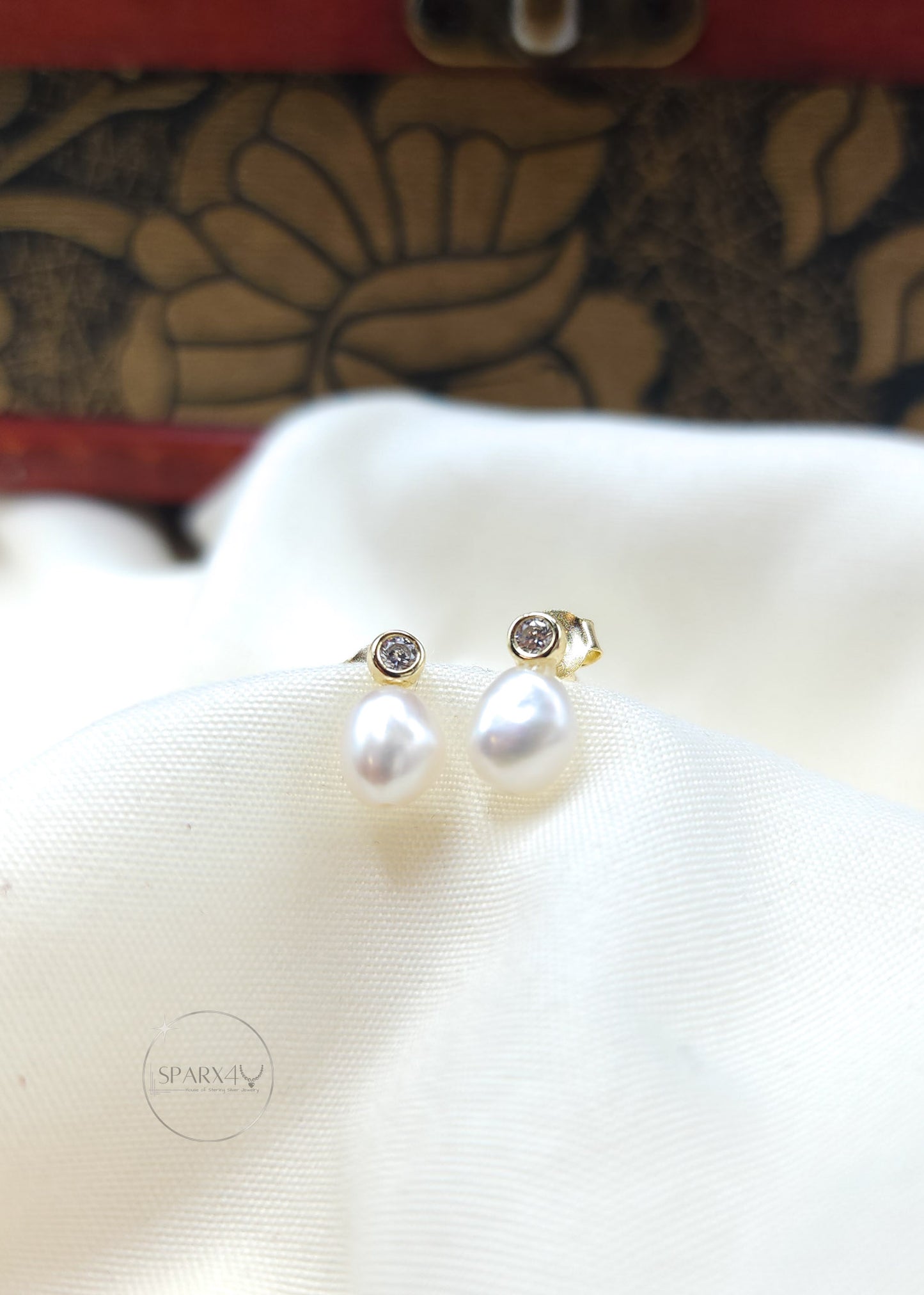 CZ PEARL DROP STUD EARRING