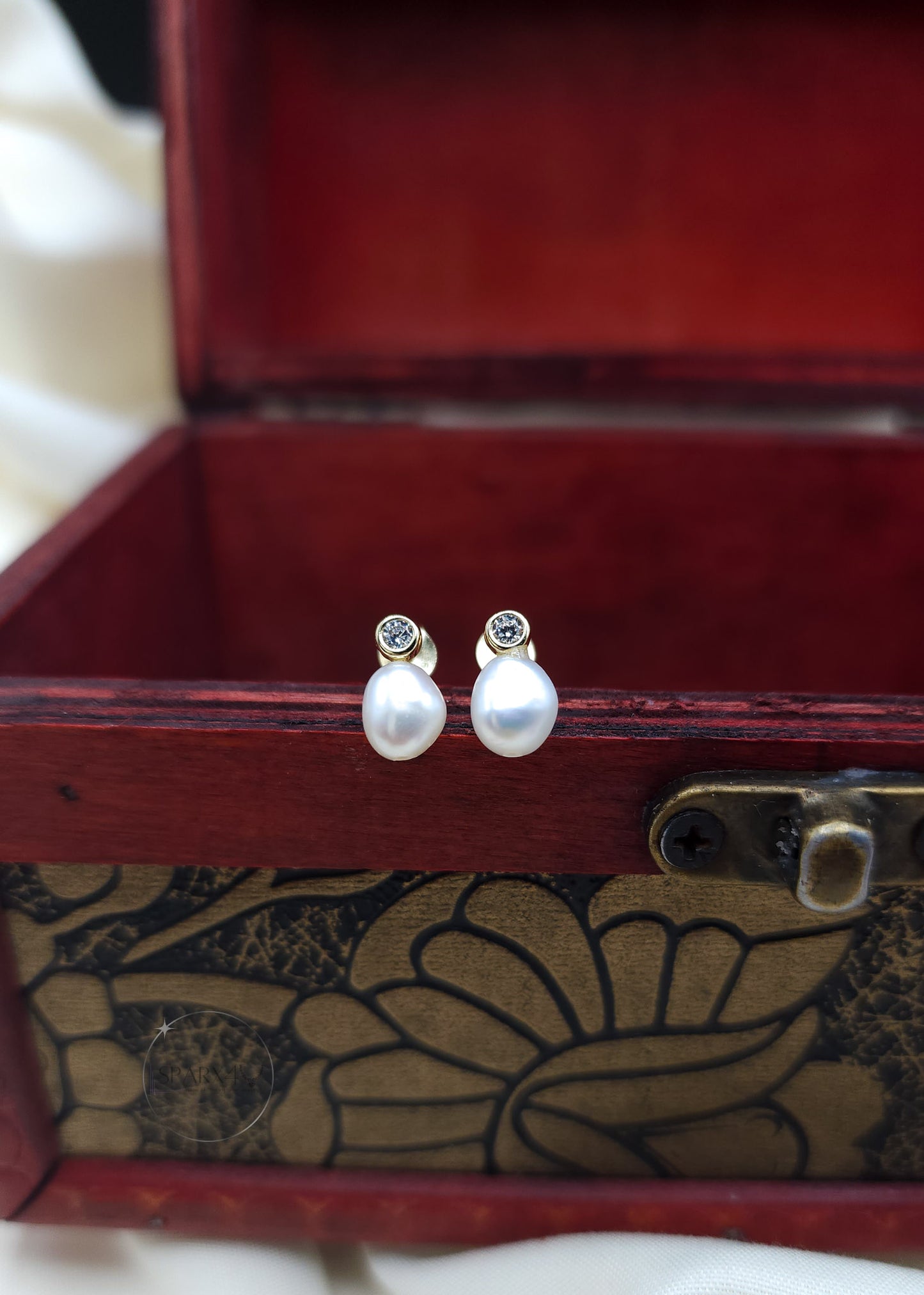 CZ PEARL DROP STUD EARRING