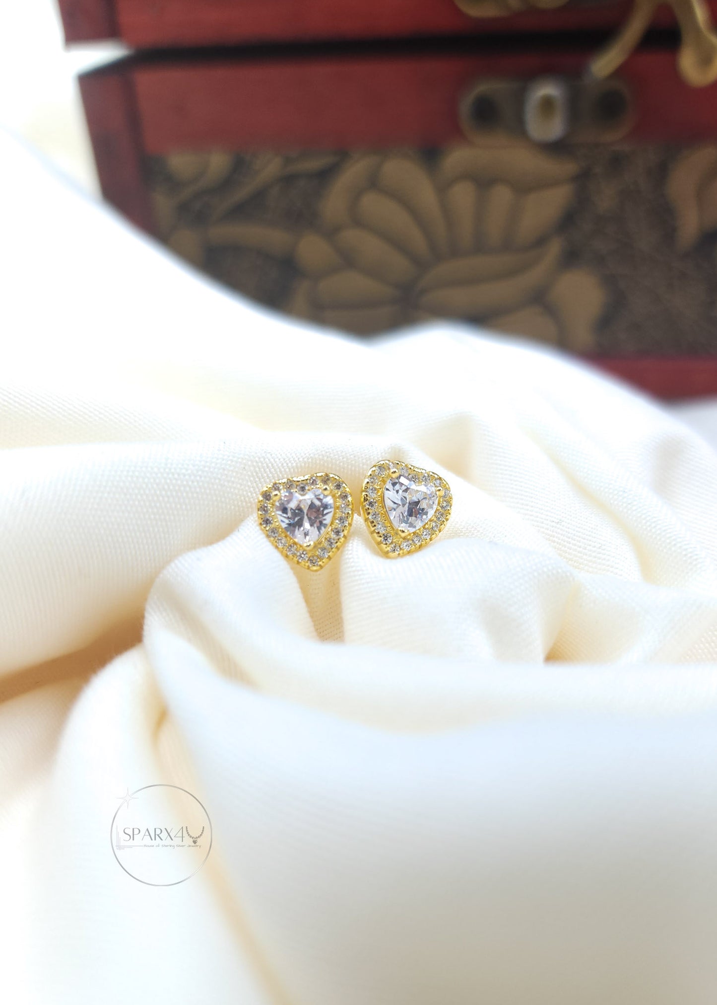 CZ HALO HEART STUD EARRING