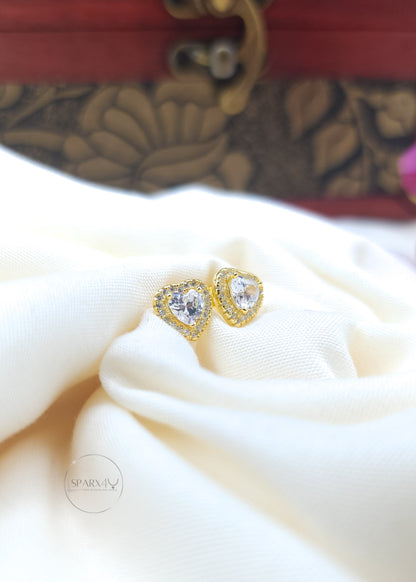 CZ HALO HEART STUD EARRING