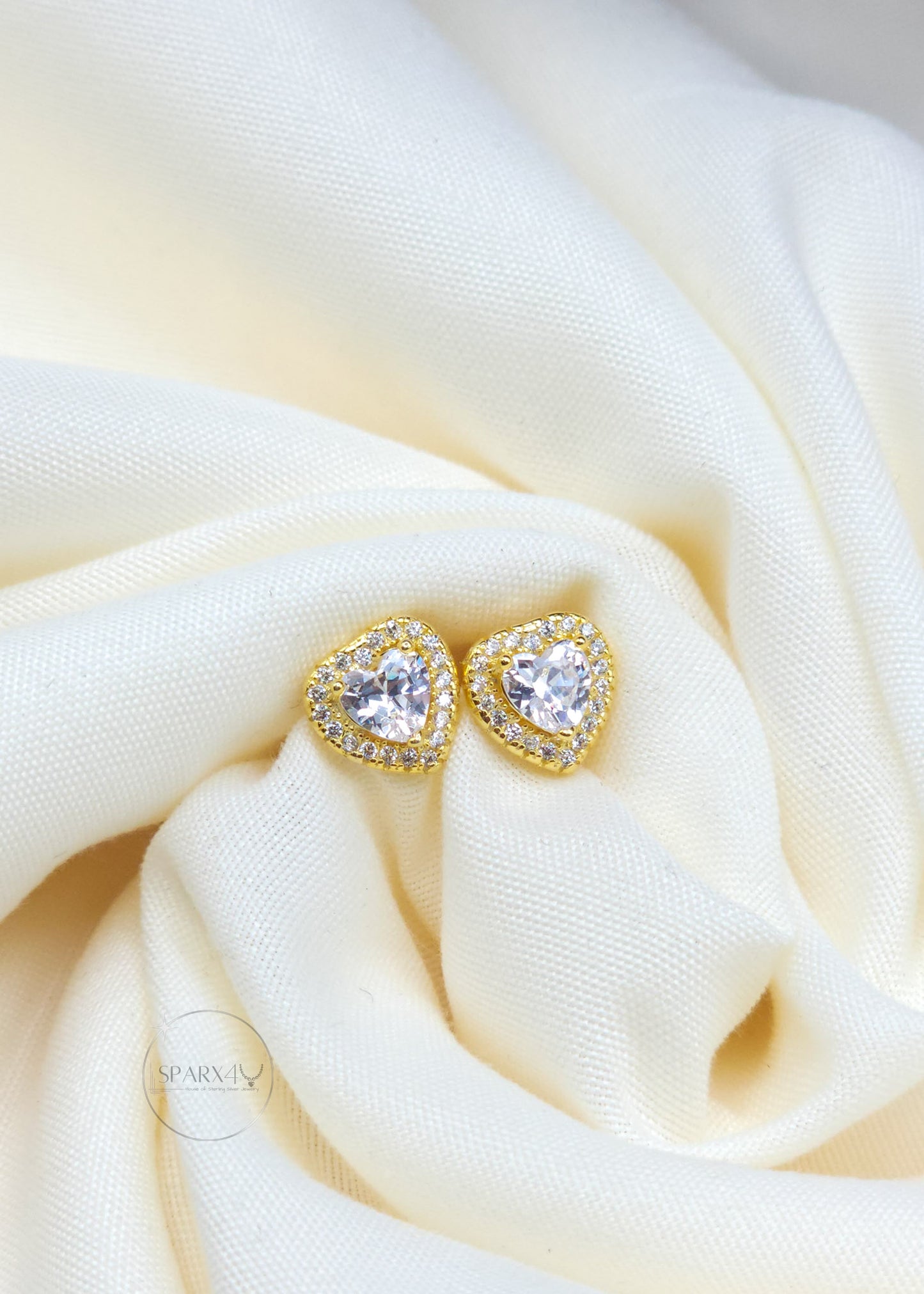 CZ HALO HEART STUD EARRING