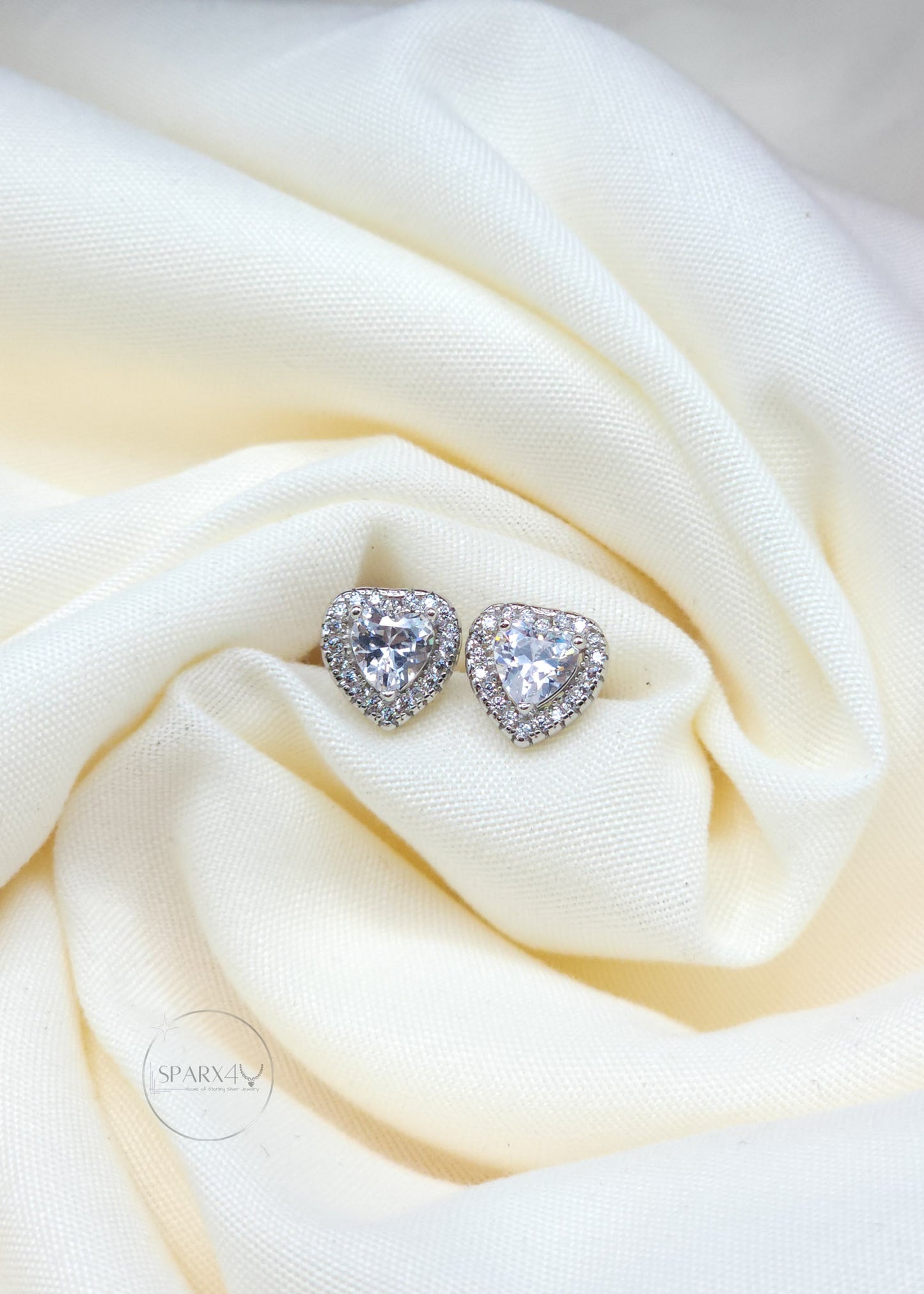 CZ HALO HEART STUD EARRING