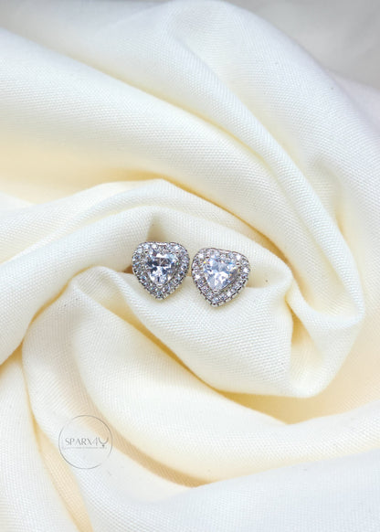 CZ HALO HEART STUD EARRING