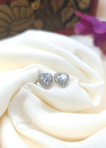 CZ HALO HEART STUD EARRING