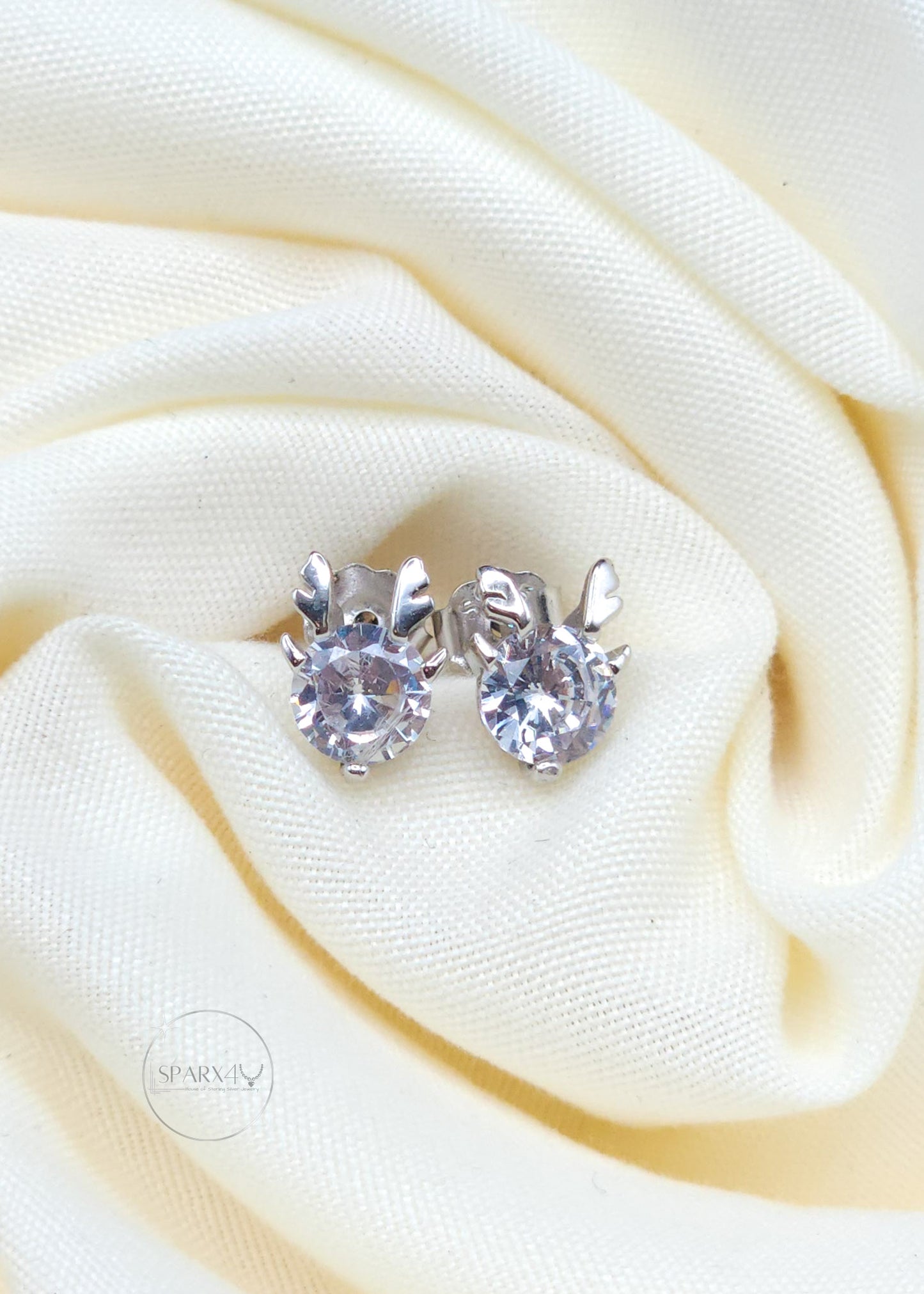 ROUND CZ DEER STUD EARRING