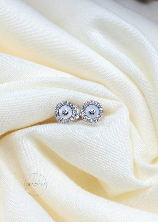 MOTHER OF PEARL HALO CZ STUD EARRING