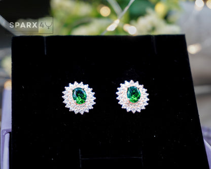 DOUBLE HALO EMARALD OVAL STUD EARRINGS