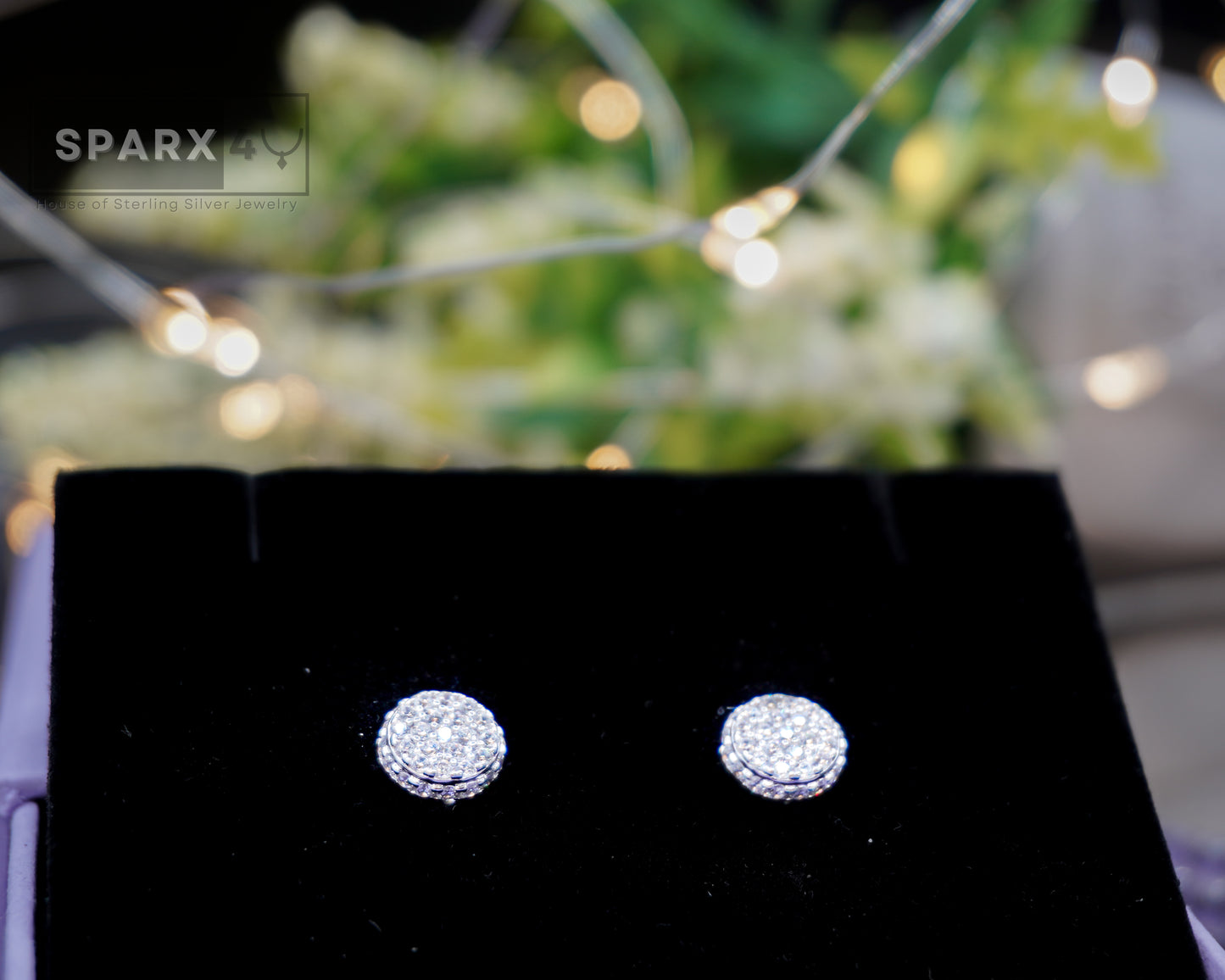 ROUND WHITE HALO STUD EARRINGS