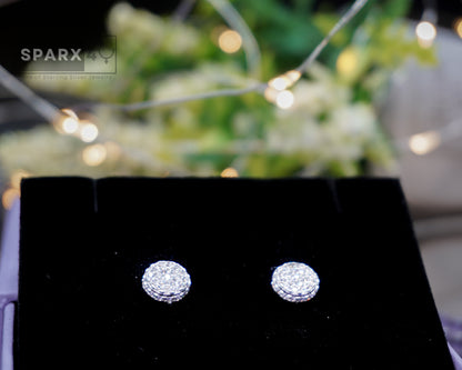 ROUND WHITE HALO STUD EARRINGS