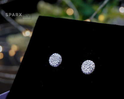 ROUND WHITE HALO STUD EARRINGS