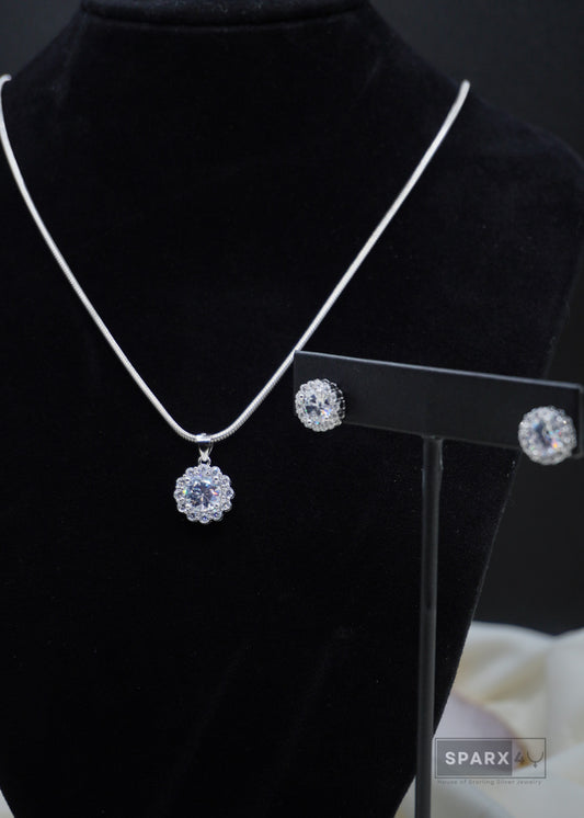 CZ HALO PENDANT SET