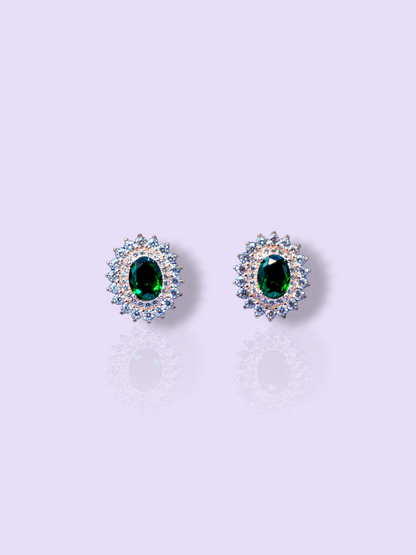 DOUBLE HALO EMARALD OVAL STUD EARRINGS