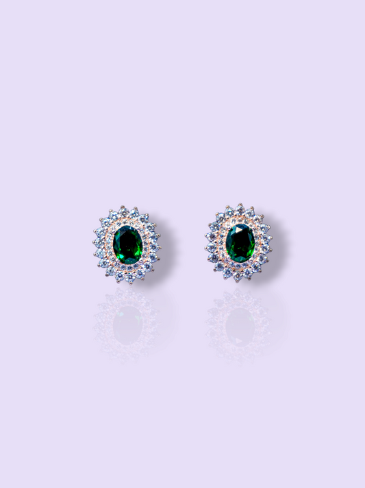 DOUBLE HALO EMARALD OVAL STUD EARRINGS