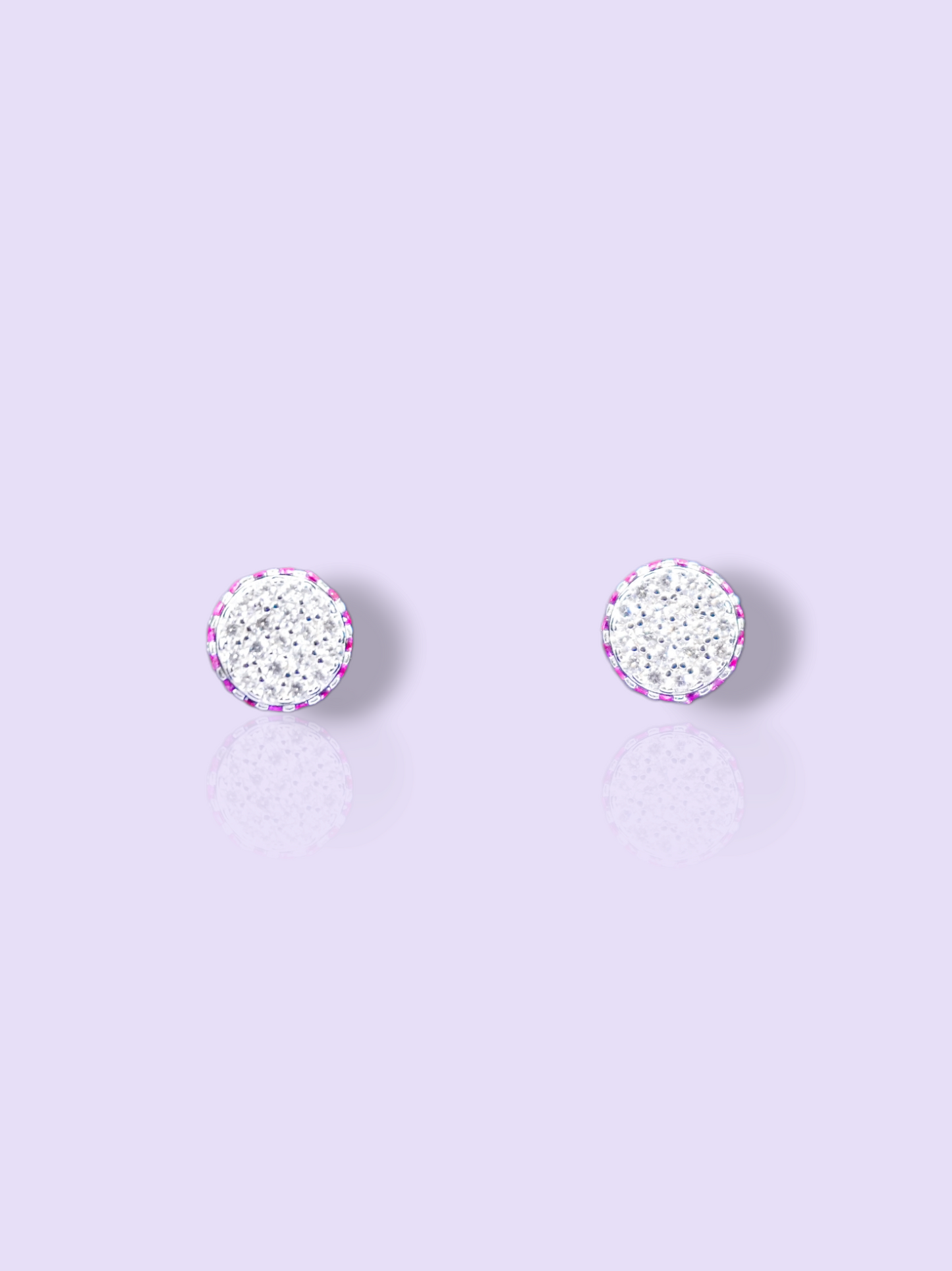 ROUND PINK HALO STUD EARRINGS