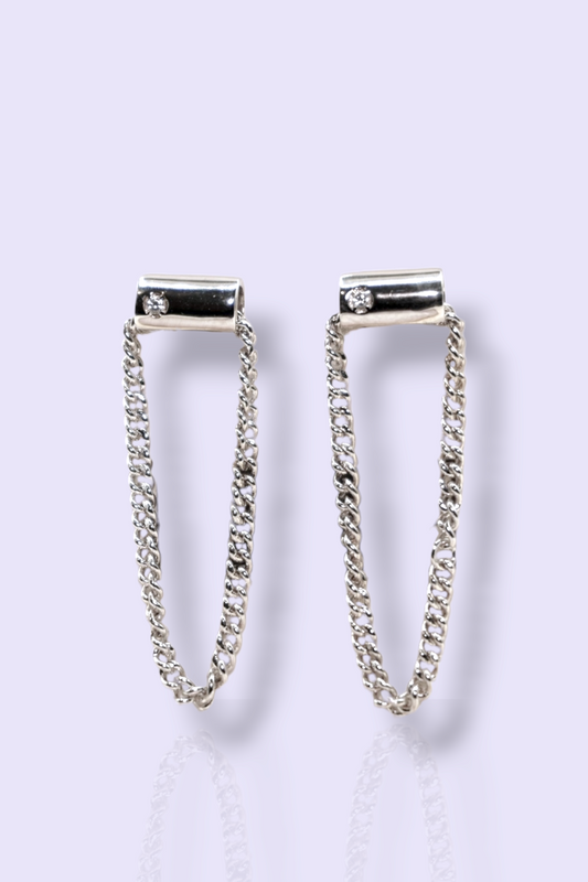 CZ & CHAIN DECOR DANGLE EARRINGS