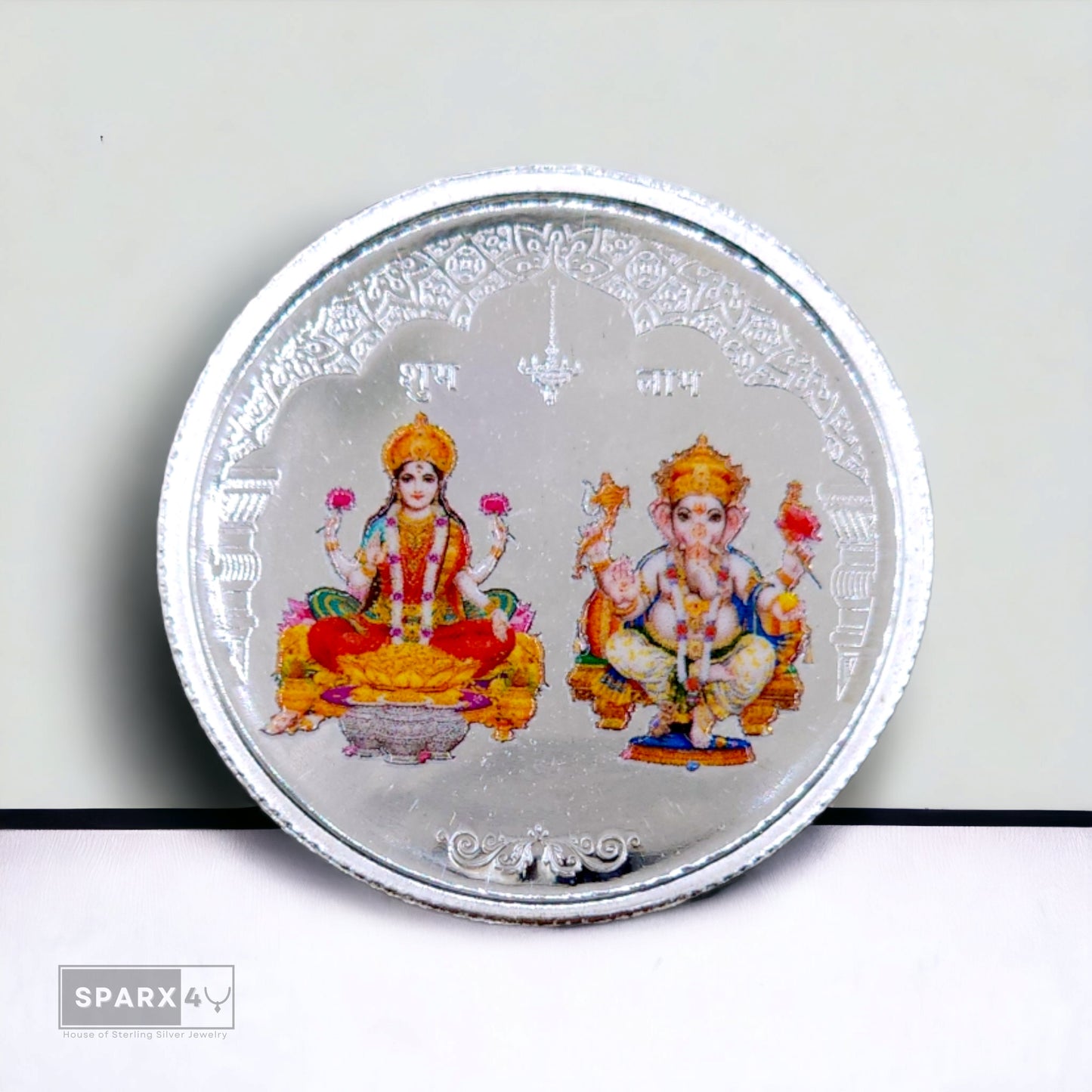 LAKSHMI GANESH JI SILVER COIN COLOURED 10GMS